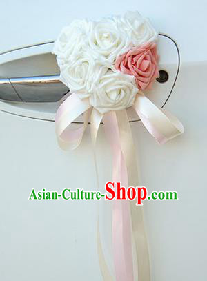 Top Grade Wedding Accessories Decoration, China Style Wedding Car Ornament Six Flowers Bride White Rose Ribbon Garlands