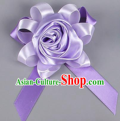 Top Grade Wedding Accessories Decoration Corsage, China Style Wedding Car Ornament Rose Flowers Bride Bridegroom Lilac Ribbon Brooch