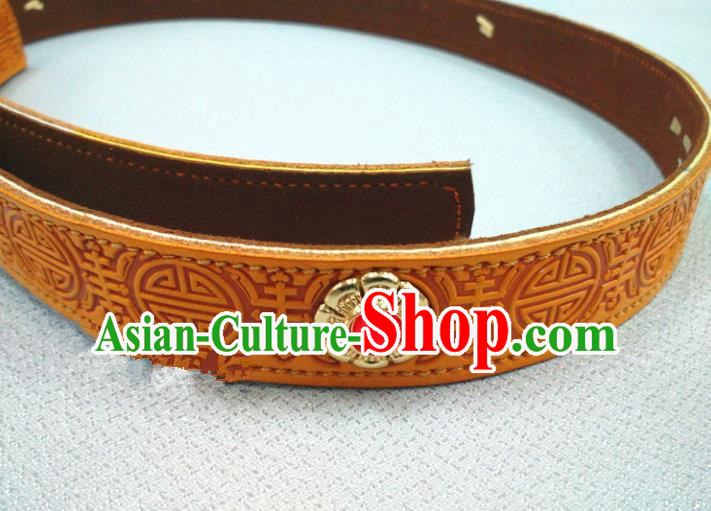 Traditional Handmade Chinese Mongol Nationality Handmade Leather Belt, China Mongols Mongolian Minority Nationality Waistband for Women