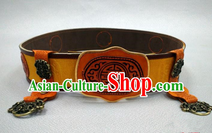 Traditional Handmade Chinese Mongol Nationality Handmade Leather Belts, China Mongols Mongolian Minority Nationality Waistband for Men