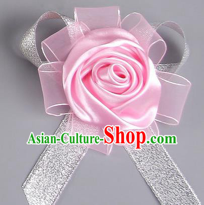 Top Grade Wedding Accessories Decoration Corsage, China Style Wedding Ornament Champagne Pink Rose Flowers Bride Bridegroom Sliver Ribbon Brooch