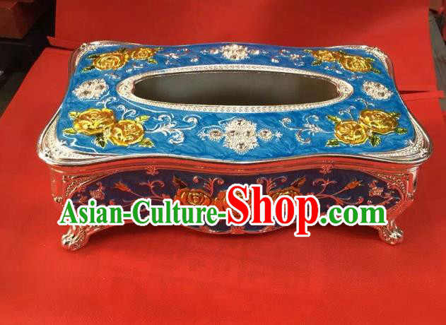 Traditional Handmade Chinese Mongol Nationality Crafts Blue Tissue Box, China Mongolian Minority Nationality Cloisonne Paper Holder