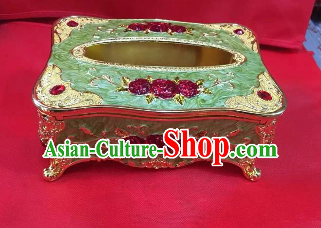 Traditional Handmade Chinese Mongol Nationality Crafts Green Tissue Box, China Mongolian Minority Nationality Cloisonne Paper Holder