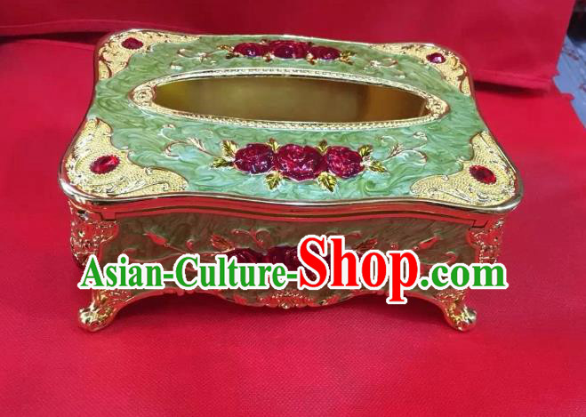 Traditional Handmade Chinese Mongol Nationality Crafts Green Tissue Box, China Mongolian Minority Nationality Cloisonne Paper Holder