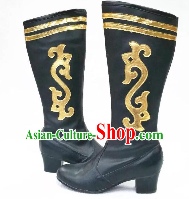 Traditional Chinese Minority Mongol Nationality Ethnic Minorities Mongolian Boots Black Wedding Boots for Women