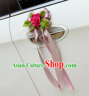 Top Grade Wedding Accessories Decoration, China Style Wedding Car Ornament Pink Flowers Bride Silk Ribbon Garlands