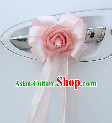 Top Grade Wedding Accessories Decoration, China Style Wedding Car Bowknot Pink Flowers Bride Long Ribbon Garlands Ornaments