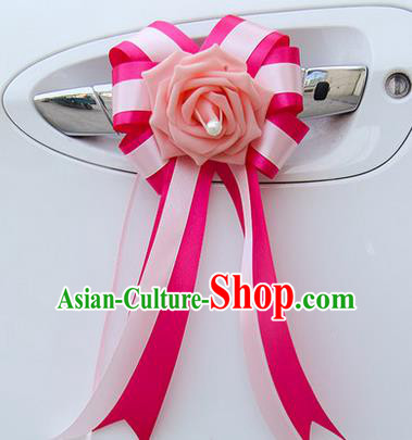 Top Grade Wedding Accessories Decoration, China Style Wedding Car Bowknot Pink Flowers Bride Rosy Long Ribbon Garlands Ornaments
