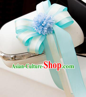 Top Grade Wedding Accessories Decoration, China Style Wedding Car Ornament Blue Flowers Bride Silk Ribbon Garlands