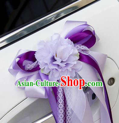 Top Grade Wedding Accessories Decoration, China Style Wedding Car Ornament Bowknot Flowers Bride Purple Silk Ribbon Garlands