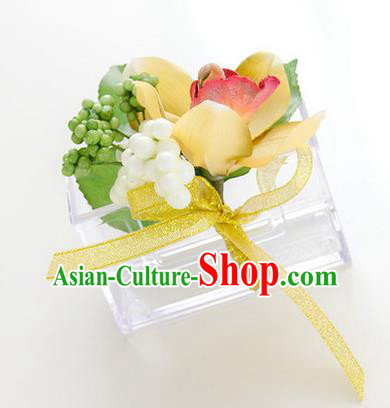 Top Grade Classical Wedding Yellow Silk Whelan Flowers,Groom Emulational Corsage Groomsman Brooch Flowers for Men