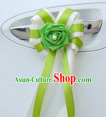 Top Grade Wedding Accessories Decoration, China Style Wedding Car Bowknot Green Flowers Bride Long Ribbon Garlands Ornaments