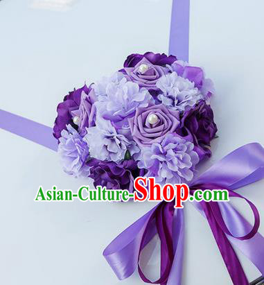 Top Grade Wedding Accessories Decoration, China Style Wedding Car Bowknot Purple Rose Flowers Ribbon Garlands Ornaments