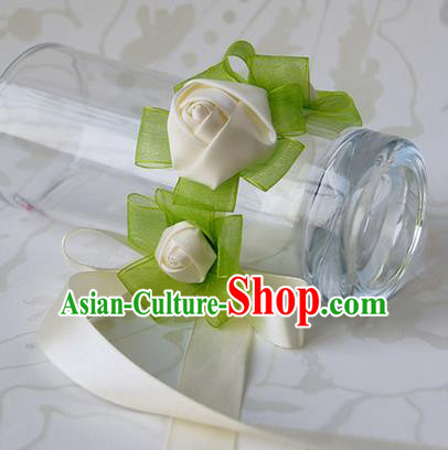 Top Grade Classical Wedding Ribbon White Silk Flowers, Bride Emulational Wrist Flowers Bridesmaid Bracelet Flowers for Women