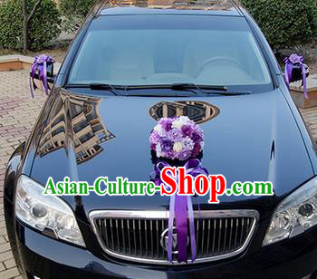 Top Grade Wedding Accessories Purple Ball-flower Decoration, China Style Wedding Car Ornament Ribbon Flowers
