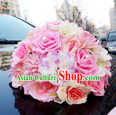 Top Grade Wedding Accessories Pink Ball-flower Decoration, China Style Wedding Car Ornament Ribbon Flowers