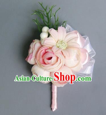 Top Grade Classical Wedding Beige Silk Flowers,Groom Emulational Corsage Brooch Flowers for Men