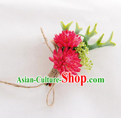 Top Grade Classical Wedding Succulents Flowers,Groom Emulational Corsage Groomsman Rosy Brooch Flowers for Men