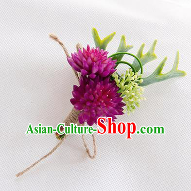 Top Grade Classical Wedding Succulents Flowers,Groom Emulational Corsage Groomsman Purple Brooch Flowers for Men