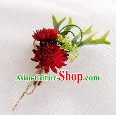 Top Grade Classical Wedding Succulents Flowers,Groom Emulational Corsage Groomsman Wine Red Brooch Flowers for Men