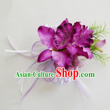 Top Grade Classical Wedding Purple Flowers, Bride Emulational Corsage Bridesmaid Brooch Flowers for Women