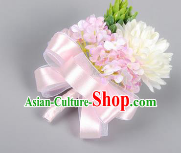 Top Grade Classical Wedding Pink Ribbon Flowers, Bride Emulational Corsage Bridesmaid Brooch Flowers for Women