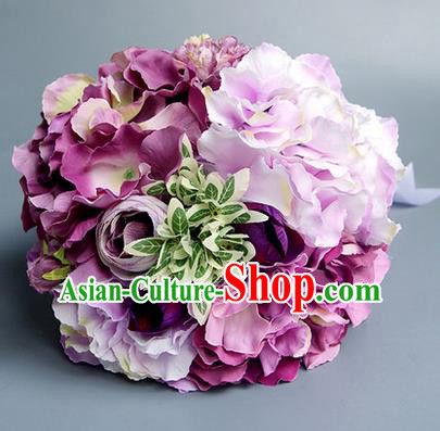 Top Grade Classical Wedding Silk Flowers, Bride Holding Emulational Purple Flowers, Hand Tied Bouquet Flowers for Women