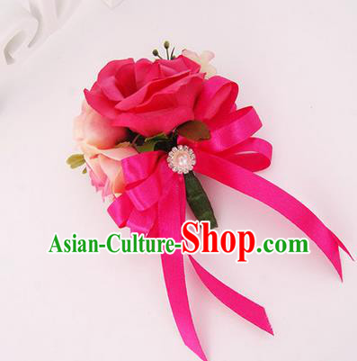 Top Grade Classical Wedding Rosy Silk Flowers, Bride Emulational Corsage Bridesmaid Brooch Flowers for Women