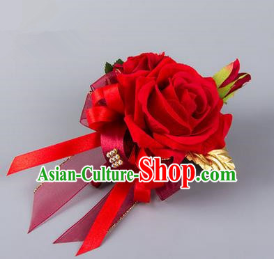 Top Grade Classical Wedding Silk Flowers,Groom Emulational Corsage Groomsman Red Rose Brooch Flowers for Men