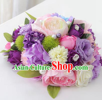 Top Grade Classical Wedding Purple Flowers, Bride Holding Emulational Flowers, Hand Tied Bouquet Flowers for Women