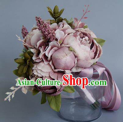 Top Grade Classical Wedding Light Purple Flowers, Bride Holding Emulational Flowers, Hand Tied Bouquet Flowers for Women