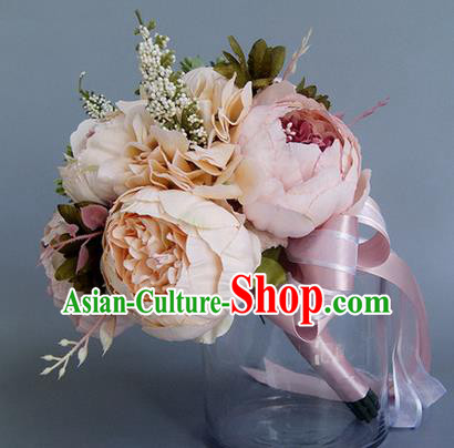 Top Grade Classical Wedding Pink Flowers, Bride Holding Emulational Flowers, Hand Tied Bouquet Flowers for Women