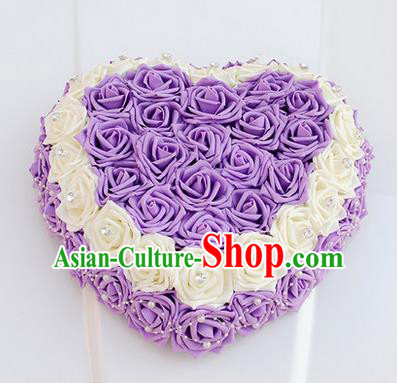 Top Grade Wedding Accessories Crystal Decoration, China Style Wedding Heart-shaped Car Ornament White and Purple Flowers Garland