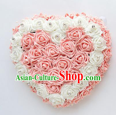 Top Grade Wedding Accessories Crystal Decoration, China Style Wedding Heart-shaped Car Ornament White and Pink Flowers Garland