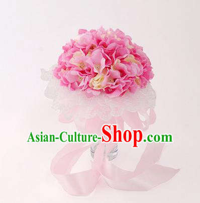 Top Grade Classical Wedding Silk Flowers, Bride Holding Emulational Pink Flowers Ball, Hand Tied Bouquet Flowers for Women