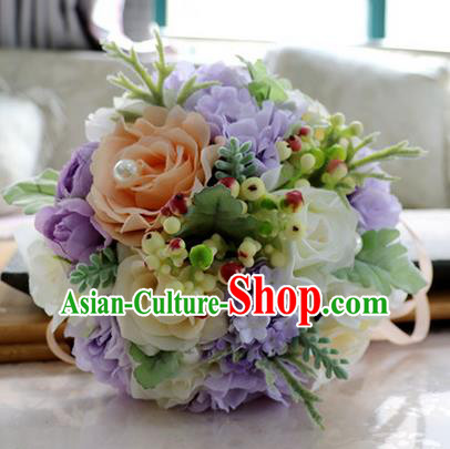 Top Grade Classical Wedding Silk Flowers, Bride Holding Emulational Flowers, Hand Tied Bouquet Flowers for Women