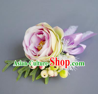 Top Grade Classical Wedding Pink Rose Corsage Brooch, Bride Emulational Corsage Bridemaid Brooch Flowers for Women