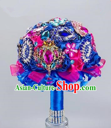 Top Grade Classical China Wedding Extravagant Ribbon Flowers Nosegay, Bride Holding Luxury Crystal Flowers Ball, Tassel Hand Tied Bouquet Flowers for Women