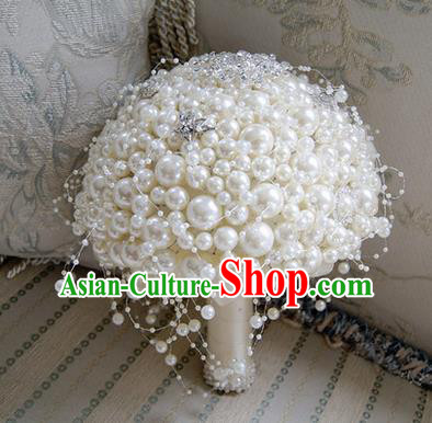 Top Grade Classical China Wedding Extravagant Pearls Flowers Nosegay, Bride Holding Luxury Crystal Flowers Ball Hand Tied Bouquet Flowers for Women