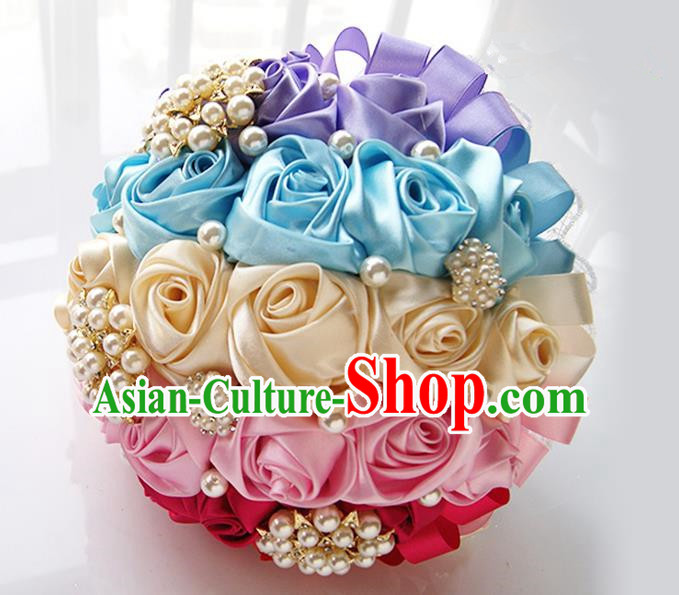 Top Grade Classical Wedding Ice Cream Color Corsage Brooch, Bride Emulational Corsage Bridemaid Brooch Flowers for Women