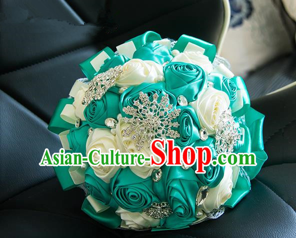 Top Grade Classical Wedding Blue Ribbon Corsage Brooch, Bride Emulational Corsage Bridemaid Brooch Flowers for Women