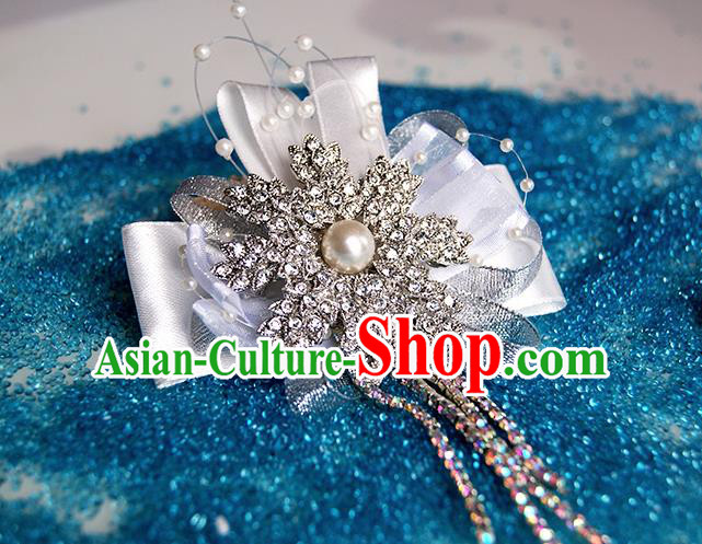 Top Grade Classical Wedding Crystal Flowers, Bride Emulational Wrist Flowers Tassel Bracelet Flowers for Women