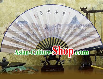 Traditional Chinese Crafts Ebonize Folding Fan, China Sensu Ink Painting Autumnal Scenery Silk Fan Hanfu Fans for Men