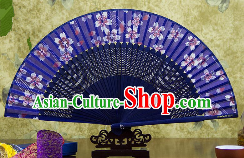 Traditional Chinese Crafts Purple Folding Fan, China Sensu Printing Oriental Cherry Silk Fan Hanfu Fans for Women