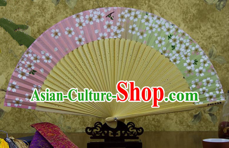 Traditional Chinese Handmade Crafts Gradient Pink Folding Fan, China Sensu Printing Oriental Cherry Silk Fan Hanfu Fans for Women