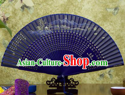 Traditional Chinese Handmade Crafts Folding Fan, China Sensu Painting Hangzhou West Lake Broken Bridge with Thawing Snow Silk Fan Hanfu Fans for Women