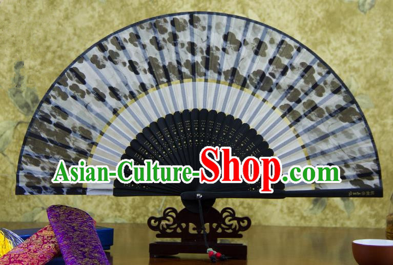 Traditional Chinese Handmade Crafts Two-segment Folding Fan, China Printing Flowers Sensu Black Silk Fan Hanfu Fans for Women