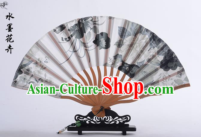 Traditional Chinese Handmade Crafts Folding Fan, China Ink Painting Flower Sensu Silk Fan Hanfu Fans for Women
