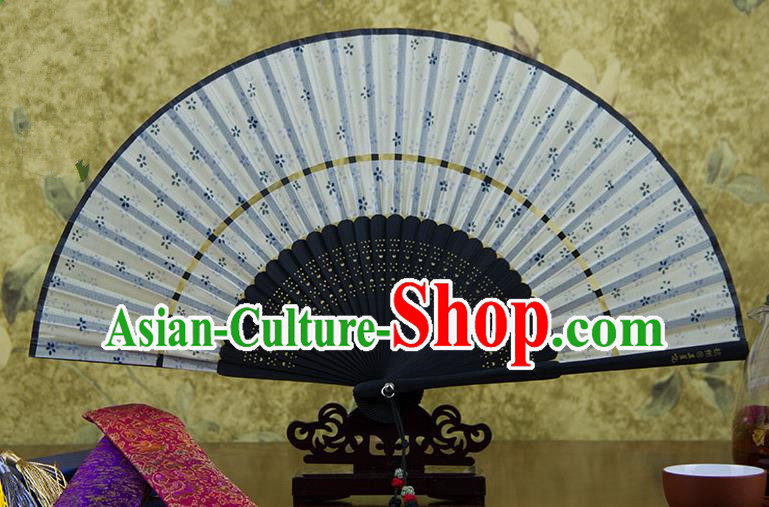 Traditional Chinese Handmade Crafts Two-segment Folding Fan, China Printing Orchid Sensu Silk Fan Hanfu Fans for Women