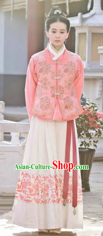 Traditional Ancient Chinese Ming Dynasty Nobility Lady Dress Clothing, Chinese Ancient Princess Hanfu Embroidered Costume and Headpiece Complete Set